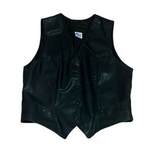 Branded Women’s Black Leather Vest, Biker, Large